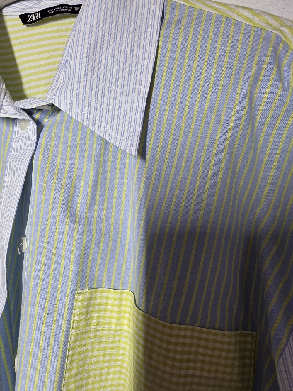 Zara Striped Poplin Shirt Light Blue & Yellow - Picture 6 of 9